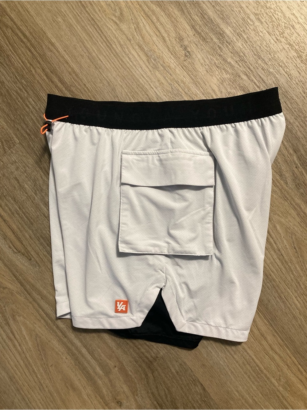 YoungLA White Athletic Shorts with Black compression and Orange Accent